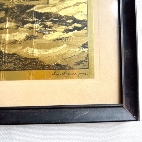“NANTUCKET” Gold Foil Etching by Lionel Barrymore Black Frame Ready to Hang - Picture 4 of 10